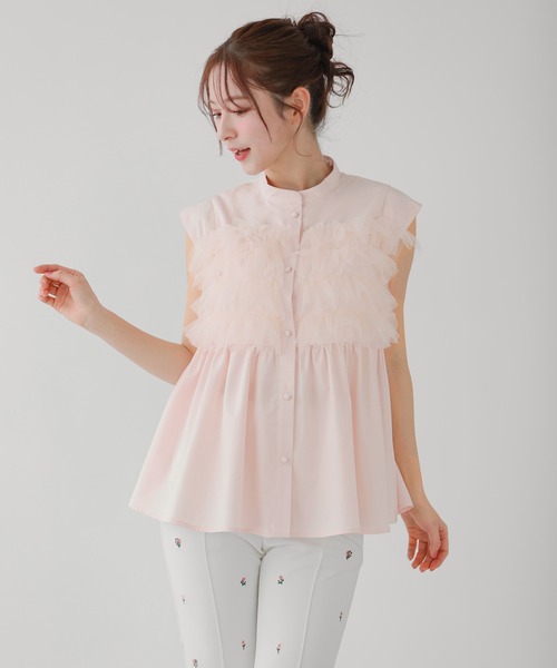 Fit more(フィットモア)の「チュールドッキングフリルブラウス(シャツ/ブラウス・レディース・ホワイト/ベビーピンク/ブルー系その他・FREE)」の13枚目の写真
