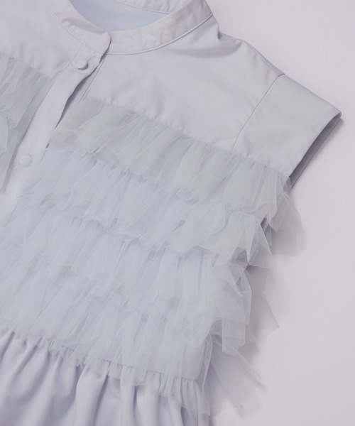 Fit more(フィットモア)の「チュールドッキングフリルブラウス(シャツ/ブラウス・レディース・ホワイト/ベビーピンク/ブルー系その他・FREE)」の10枚目の写真