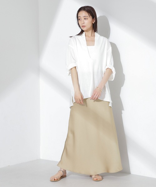 NANO universe（ナノユニバース）の「サテンフレアスカート（スカート・レディース・ブラック/ライトグリーン/ベージュ・FREE）」の6枚目の写真