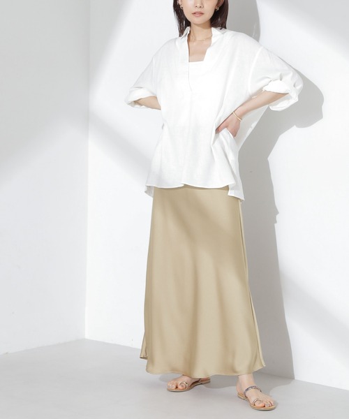 NANO universe（ナノユニバース）の「サテンフレアスカート（スカート・レディース・ブラック/ライトグリーン/ベージュ・FREE）」の7枚目の写真