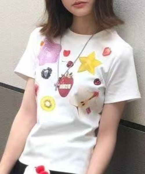セール】新柄追加/イチゴ柄プリントTシャツ（Tシャツ/カットソー