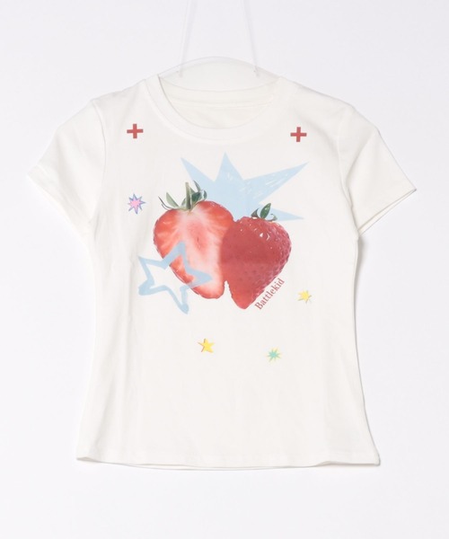 ★ELF SACK★ ロゴ いちご柄 プリント Ｔシャツ/送料込 楽天市場】送料無料 ELFSACK Tシャツ トップス 長袖 苺柄 フード