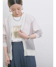 Samansa Mos2 blue | オーガンジードッキングカーディガン(カーディガン/ボレロ)