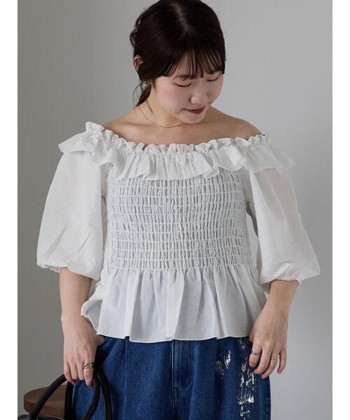 ehka sopo(エヘカソポ)の「◎フリルオフショルブラウス(シャツ/ブラウス・レディース・イエロー/オフホワイト/ブラック・F)」の7枚目の写真