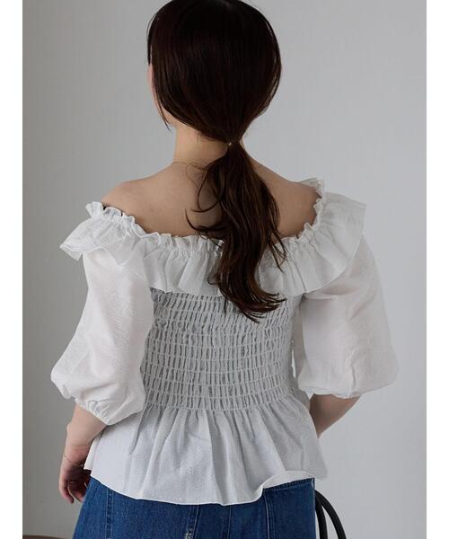 ehka sopo(エヘカソポ)の「◎フリルオフショルブラウス(シャツ/ブラウス・レディース・イエロー/オフホワイト/ブラック・F)」の10枚目の写真