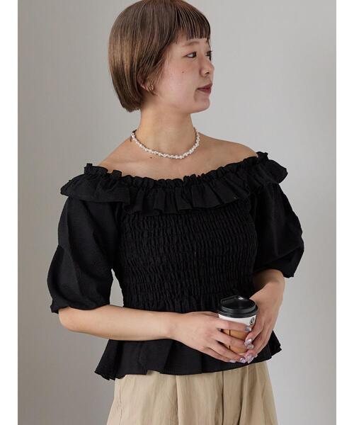 ehka sopo(エヘカソポ)の「◎フリルオフショルブラウス(シャツ/ブラウス・レディース・イエロー/オフホワイト/ブラック・F)」の15枚目の写真