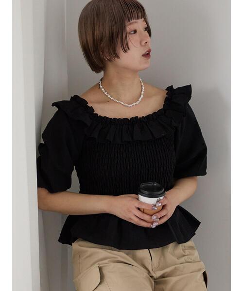 ehka sopo(エヘカソポ)の「◎フリルオフショルブラウス(シャツ/ブラウス・レディース・イエロー/オフホワイト/ブラック・F)」の18枚目の写真