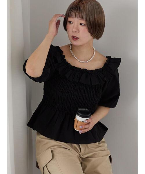 ehka sopo(エヘカソポ)の「◎フリルオフショルブラウス(シャツ/ブラウス・レディース・イエロー/オフホワイト/ブラック・F)」の19枚目の写真