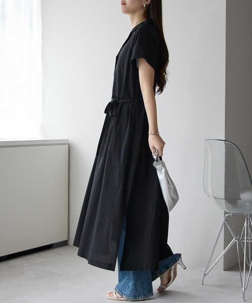 PREFERIR（プレフェリール）の「オープンシャツカラーワンピース/ 高見え/洗える/M.L（シャツワンピース・レディース・ブラック/ブルー・MEDIUM/LARGE）」の4枚目の写真