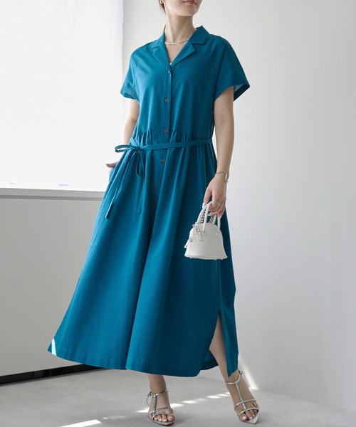 PREFERIR（プレフェリール）の「オープンシャツカラーワンピース/ 高見え/洗える/M.L（シャツワンピース・レディース・ブラック/ブルー・MEDIUM/LARGE）」の14枚目の写真