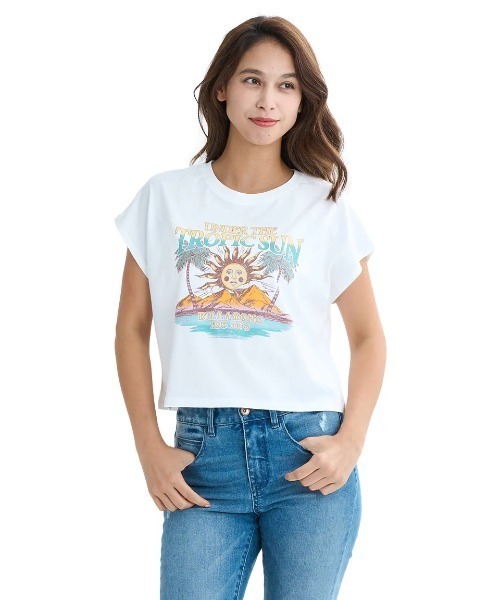 BILLABONG(ビラボン)の「BILLABONG レディース GRAPHIC FRENCH TEE Tシャツ 【2025年夏モデル】/ビラボンフレンチ半袖Tシャツ(Tシャツ/カットソー・レディース・ブルー/ホワイト/レッド・MEDIUM)」の2枚目の写真