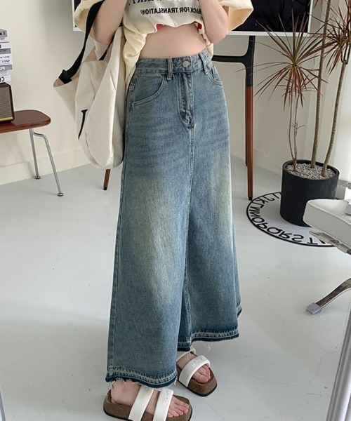 Beststore(ベストストア)の「デニムロングスカート フリンジデニムスカート(デニムスカート・レディース・ブルー・S/M/L/XL)」の6枚目の写真