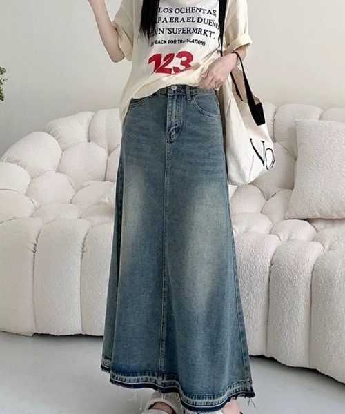 Beststore(ベストストア)の「デニムロングスカート フリンジデニムスカート(デニムスカート・レディース・ブルー・S/M/L/XL)」の14枚目の写真