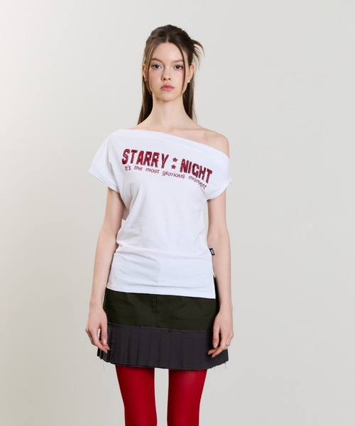 ★LUVISTRUE★SM SPANGLE OFFSHOULDER TEE(WHITE)★正規品/人気 セール】SM SPANGLE OFFSHOULDER TEE(Tシャツ/カットソー