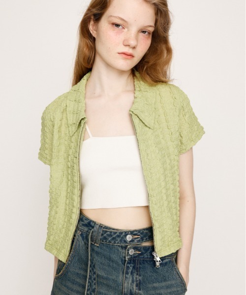 ジャガードトップス セール】FRONT ZIP JQ TOPS フロントジップ ジャガード トップス