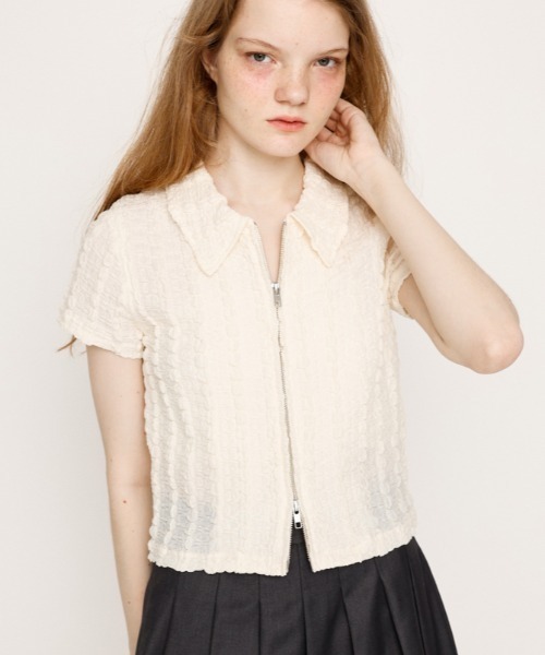 セール】FRONT ZIP JQ TOPS フロントジップ ジャガード トップス