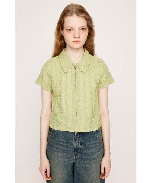 ジャガードトップス セール】FRONT ZIP JQ TOPS フロントジップ ジャガード トップス