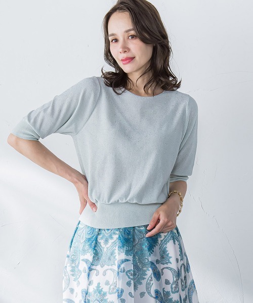 Viaggio Blu(ビアッジョブルー)の「ミニスパンコールクループルオーバー≪手洗い可能≫(ニット/セーター・レディース・ホワイト/グリーン/ブルー系その他・M/S)」の3枚目の写真