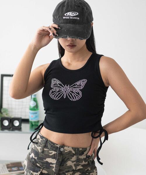 WEGO（ウィゴー）の「WEGO/バタフライサイドドロストタンク（タンクトップ・レディース・ブラック/ホワイト・FREE）」の2枚目の写真