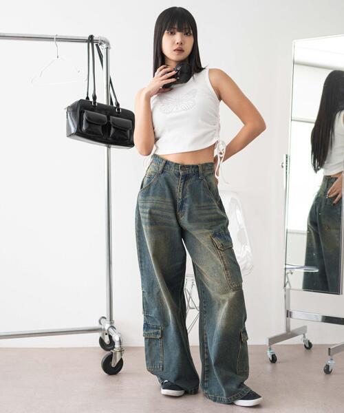 WEGO（ウィゴー）の「WEGO/バタフライサイドドロストタンク（タンクトップ・レディース・ブラック/ホワイト・FREE）」の3枚目の写真