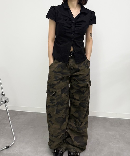 HALEY PESCA(ヘーリーペスカ)の「HALEY PESCA/シワ加工 ギャザー風デザイン タイトミニブラウス(シャツ/ブラウス・レディース・ホワイト/ブラック・SMALL/MEDIUM/LARGE)」の13枚目の写真