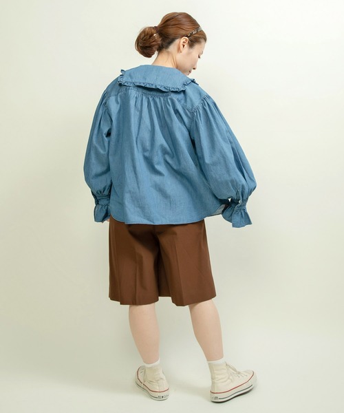 CHILD WOMAN（チャイルドウーマン）の「☆ライトオンスデニム フリルセーラーシャツブラウス（シャツ/ブラウス・レディース・ブルー/ネイビー・FREE）」の17枚目の写真
