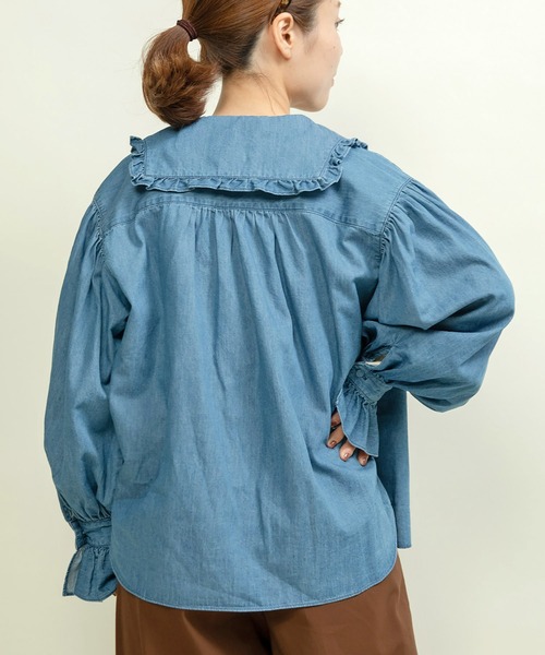 CHILD WOMAN（チャイルドウーマン）の「☆ライトオンスデニム フリルセーラーシャツブラウス（シャツ/ブラウス・レディース・ブルー/ネイビー・FREE）」の14枚目の写真