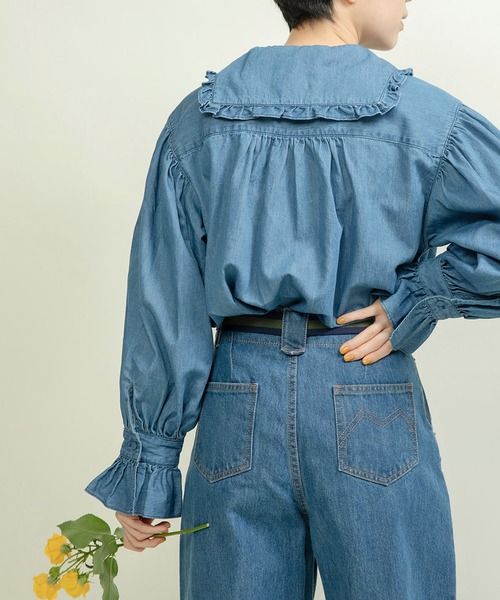 CHILD WOMAN（チャイルドウーマン）の「☆ライトオンスデニム フリルセーラーシャツブラウス（シャツ/ブラウス・レディース・ブルー/ネイビー・FREE）」の5枚目の写真