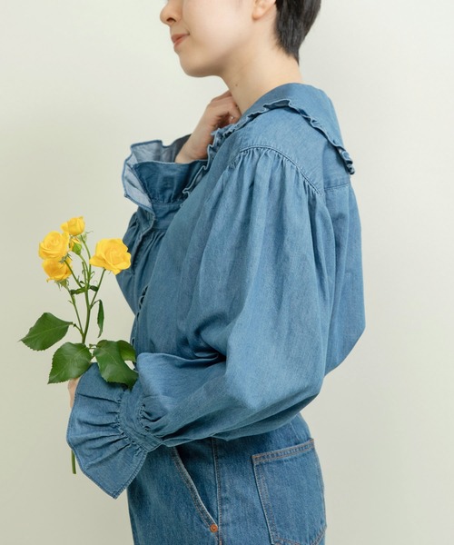 CHILD WOMAN（チャイルドウーマン）の「☆ライトオンスデニム フリルセーラーシャツブラウス（シャツ/ブラウス・レディース・ブルー/ネイビー・FREE）」の4枚目の写真