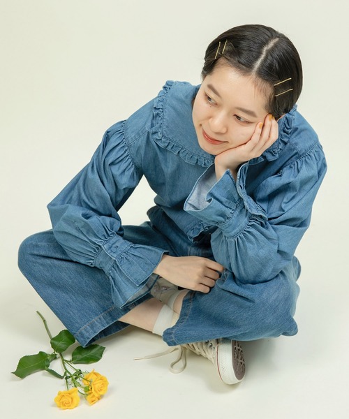 CHILD WOMAN（チャイルドウーマン）の「☆ライトオンスデニム フリルセーラーシャツブラウス（シャツ/ブラウス・レディース・ブルー/ネイビー・FREE）」の9枚目の写真