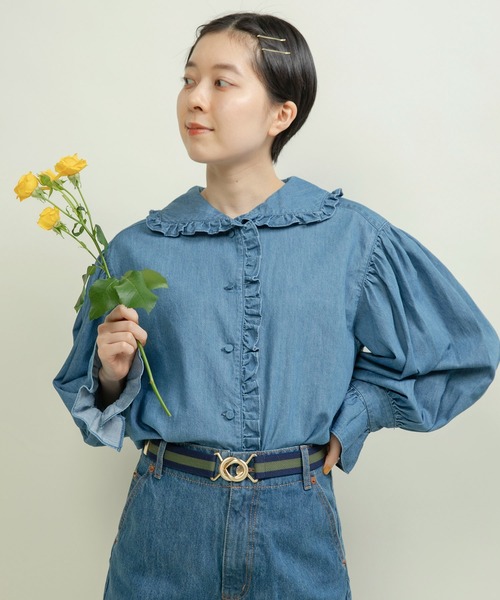 CHILD WOMAN（チャイルドウーマン）の「☆ライトオンスデニム フリルセーラーシャツブラウス（シャツ/ブラウス・レディース・ブルー/ネイビー・FREE）」の3枚目の写真