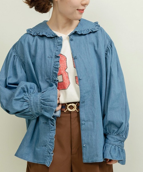 CHILD WOMAN（チャイルドウーマン）の「☆ライトオンスデニム フリルセーラーシャツブラウス（シャツ/ブラウス・レディース・ブルー/ネイビー・FREE）」の13枚目の写真