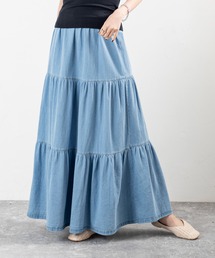 MILLION CARATS（ミリオンカラッツ）の「【ふんわり広がる3段ティアード】軽やかデニムで気負わず華やか！大人の余裕を纏うカジュアルロングスカート（スカート）」