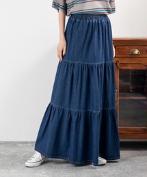 MILLION CARATS（ミリオンカラッツ）の「【ふんわり広がる3段ティアード】軽やかデニムで気負わず華やか！大人の余裕を纏うカジュアルロングスカート（スカート）」