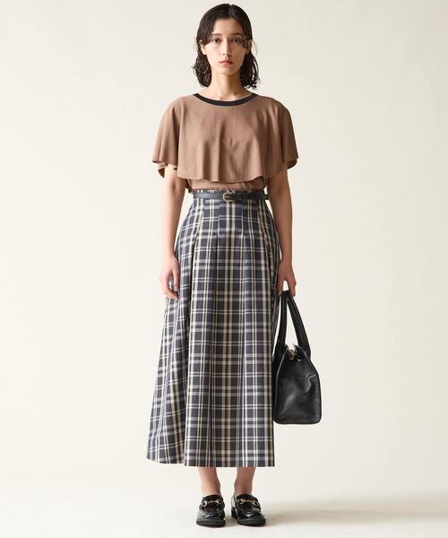 Tiara（ティアラ）の「ハイウエストタックフレアスカート（スカート・レディース・ブラック/チェック/ベージュ・3/2）」の7枚目の写真