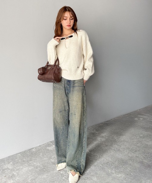 mily bilet（ミウィビレット）の「【mily bilet】癒しのモヘアタッチ。バックル使いVネックニット（長袖）（ニット/セーター・レディース・ブラウン/チャコールグレー/アイボリー・LARGE/MEDIUM/SMALL/X-LARGE）」の20枚目の写真