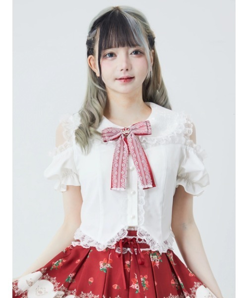 Ank Rouge(アンクルージュ)の「肩あきおリボンブラウス(シャツ/ブラウス・レディース・ブラック/ピンク/レッド・M)」の5枚目の写真