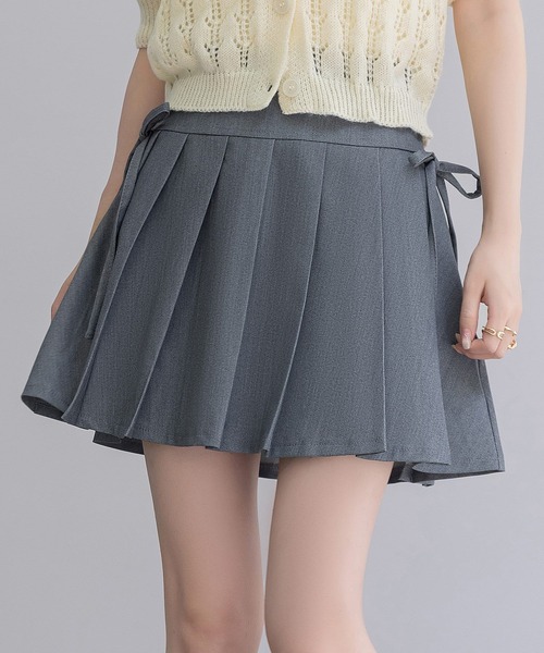 セール】レディース サイドリボンぺチパンツ付きハイウエストプリーツ
