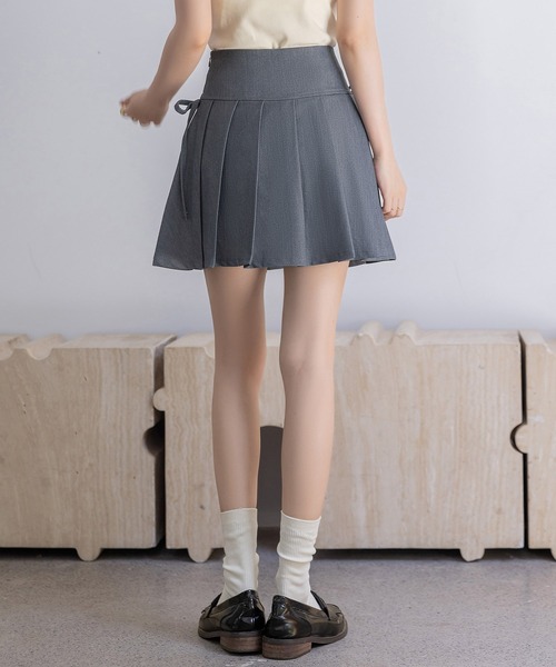 セール】レディース サイドリボンぺチパンツ付きハイウエストプリーツ