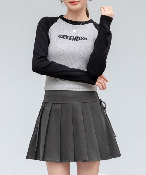 DAY CLOSET(デイ クローゼット)の「レディース サイドリボンぺチパンツ付きハイウエストプリーツミニスカート(スカート・レディース・グレー/ブラック/チャコールグレー/ブラウン・M/S/L)」の10枚目の写真