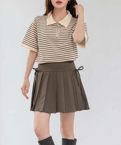 DAY CLOSET(デイ クローゼット)の「レディース サイドリボンぺチパンツ付きハイウエストプリーツミニスカート(スカート・レディース・グレー/ブラック/チャコールグレー/ブラウン・M/S/L)」の22枚目の写真