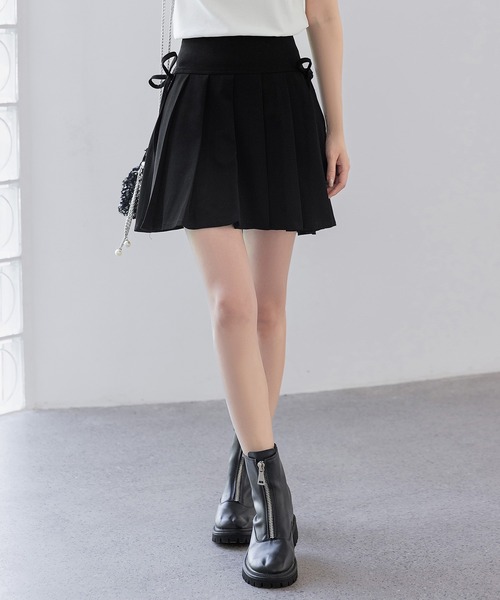 DAY CLOSET(デイ クローゼット)の「レディース サイドリボンぺチパンツ付きハイウエストプリーツミニスカート(スカート・レディース・グレー/ブラック/チャコールグレー/ブラウン・M/S/L)」の11枚目の写真