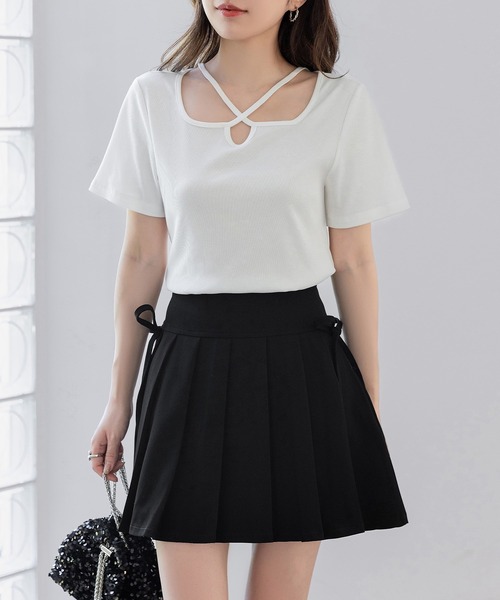 DAY CLOSET(デイ クローゼット)の「レディース サイドリボンぺチパンツ付きハイウエストプリーツミニスカート(スカート・レディース・グレー/ブラック/チャコールグレー/ブラウン・M/S/L)」の13枚目の写真
