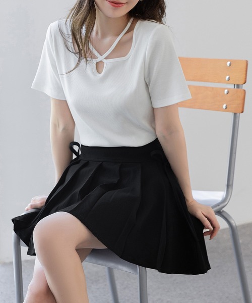DAY CLOSET(デイ クローゼット)の「レディース サイドリボンぺチパンツ付きハイウエストプリーツミニスカート(スカート・レディース・グレー/ブラック/チャコールグレー/ブラウン・M/S/L)」の14枚目の写真
