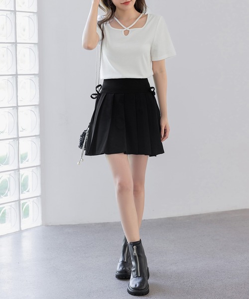 DAY CLOSET(デイ クローゼット)の「レディース サイドリボンぺチパンツ付きハイウエストプリーツミニスカート(スカート・レディース・グレー/ブラック/チャコールグレー/ブラウン・M/S/L)」の6枚目の写真