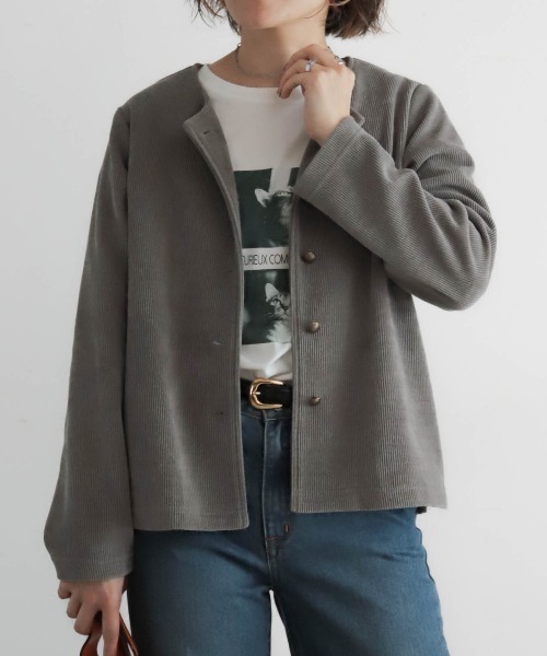 【美品】ミナペルホネン ジャカード ノーカラー コーデュロイジャケット 22aw 美品 ミナペルホネン リンヌラウル コーデュロイ