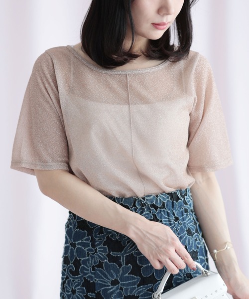 Ruwan yu(ルワンユー)の「シアーラメ半袖トップス【大きいサイズ対応】(その他トップス・レディース・ブラック/ピンク・L/LL/3L/4L)」の2枚目の写真