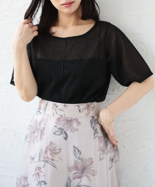 Ruwan yu(ルワンユー)の「シアーラメ半袖トップス【大きいサイズ対応】(その他トップス・レディース・ブラック/ピンク・L/LL/3L/4L)」の1枚目の写真