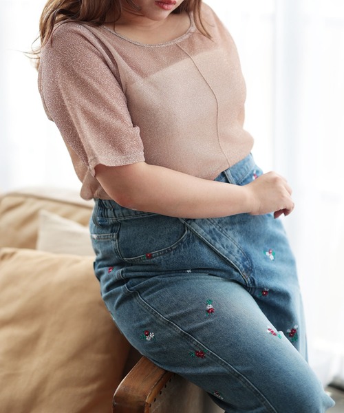 Ruwan yu(ルワンユー)の「シアーラメ半袖トップス【大きいサイズ対応】(その他トップス・レディース・ブラック/ピンク・L/LL/3L/4L)」の4枚目の写真