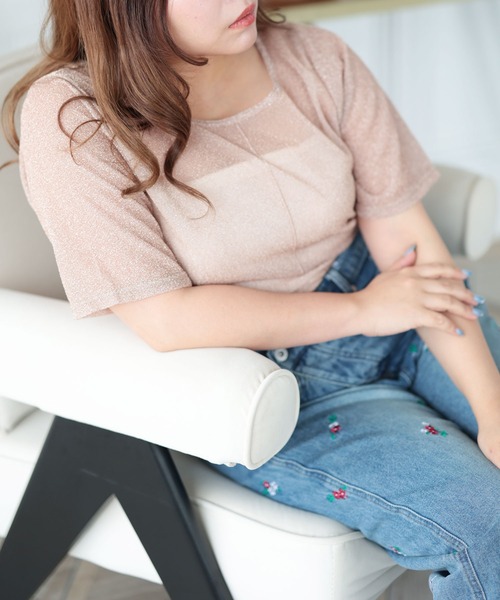 Ruwan yu(ルワンユー)の「シアーラメ半袖トップス【大きいサイズ対応】(その他トップス・レディース・ブラック/ピンク・L/LL/3L/4L)」の6枚目の写真